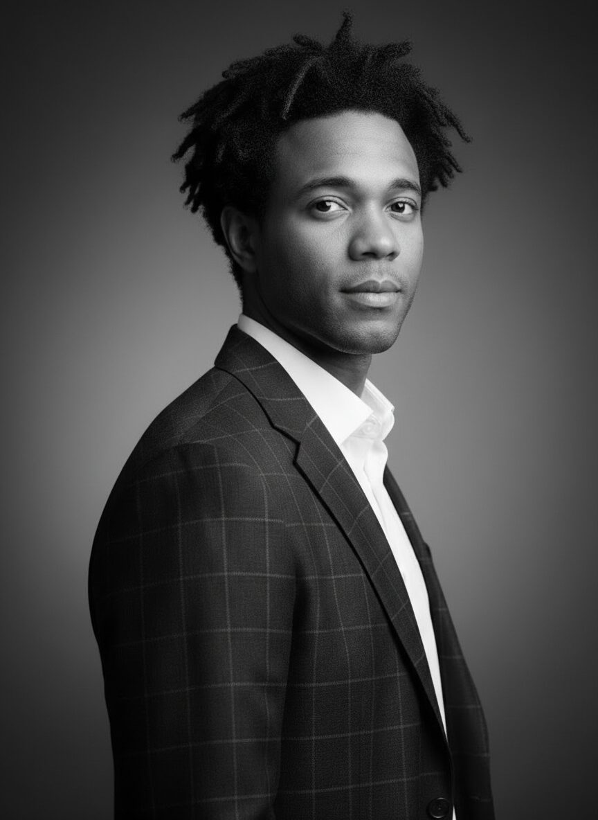 Editorial-style AI headshot example with cinematic lighting and stronger portrait drama