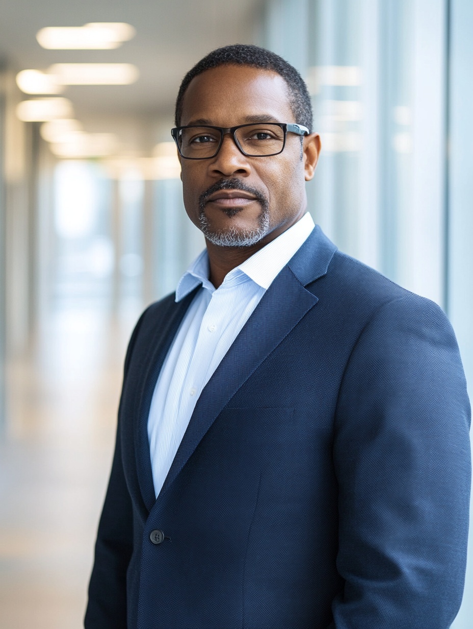 Office portrait example with simple business clothing and natural window light